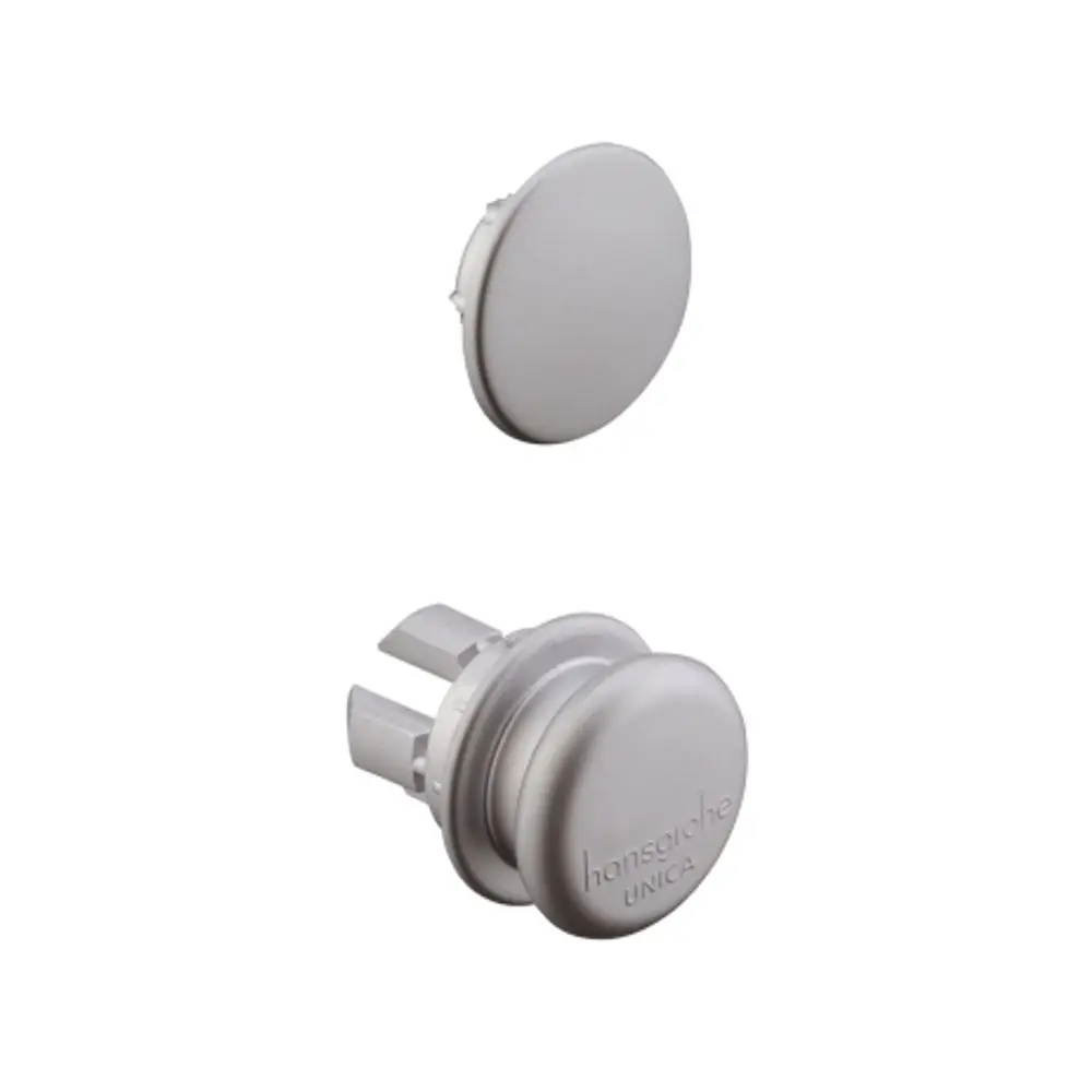 Hansgrohe Duschmittelhalter mit Blende, silberne Metalloberfläche, rundes Design, ideal für Duschzubehör. Montagevorrichtung sichtbar.